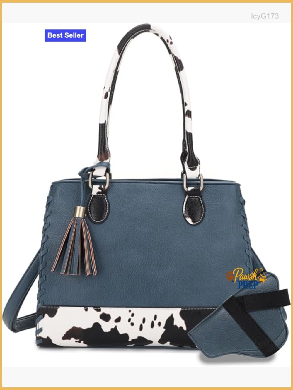 Faux Leather Cow Print Satchel Purse with Shoulder Strap